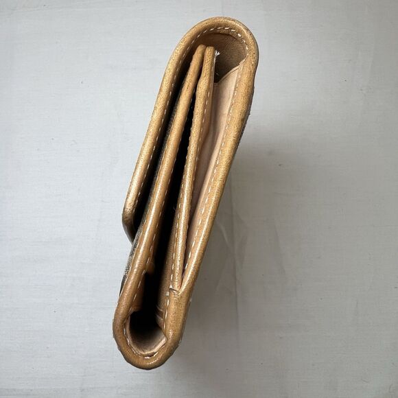 Coach Signature TriFold Wallet Monogram Logo Canvas Leather Jacquard Vintage Y2K - Picture 4 of 11